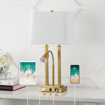 Blaire 23.75" 2-Light Modern Farmhouse Metal LED Table Lamp with USB Charging port - JONATHAN Y